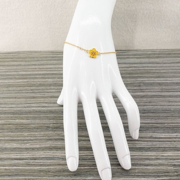 Tory Burch Kira Enamel Flower Chain Bracelet Yellow OS - Picture 4 of 12